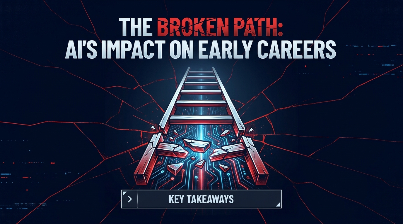 AI impact on entry level jobs 2026 shown as a career ladder with missing bottom rungs