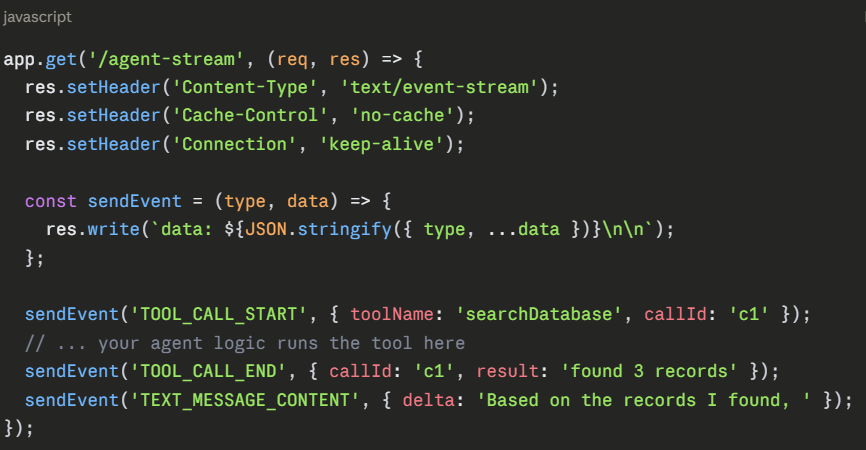 A minimal Node.js backend emitting
