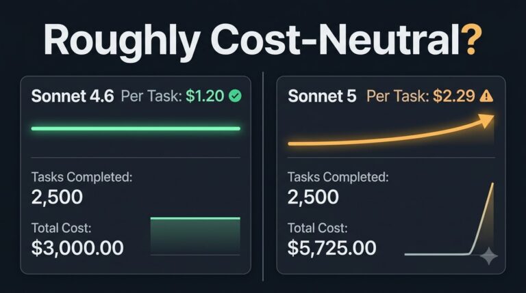 Claude Sonnet 5 pricing performance 2026 comparison showing per-task cost of $2.29 versus Sonnet 4.6 at $1.20 according to Artificial Analysis benchmark data
